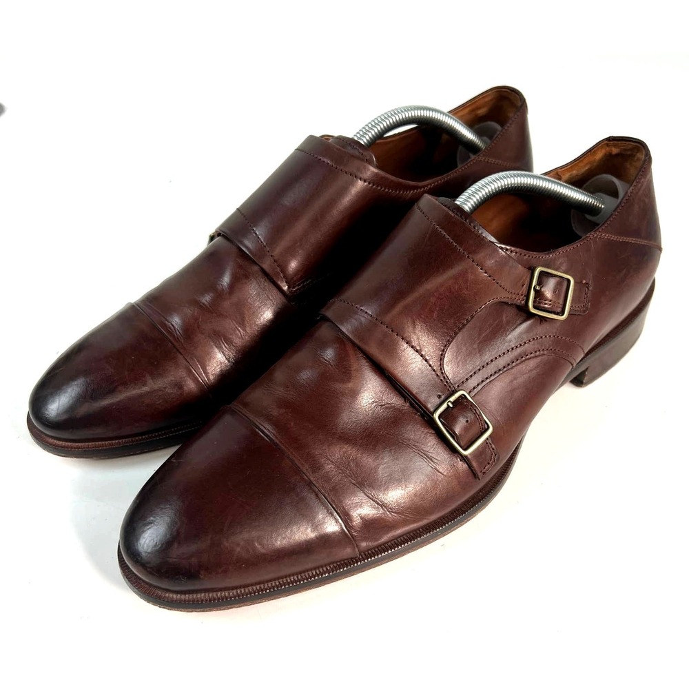 Johnston and Murphy Brown Sheepskin 2 Buckle Slip On Dress Shoe 10